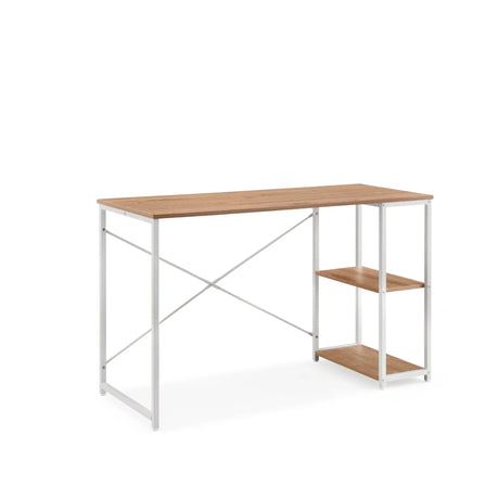 Scrivania Easy Up2 in bianco e rovere con scaffale integrato e traverse a croce di hjh LIVING