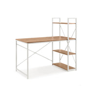 Scrivania Easy Up3 in bianco e rovere con scaffale integrato a tre ripiani di hjh LIVING