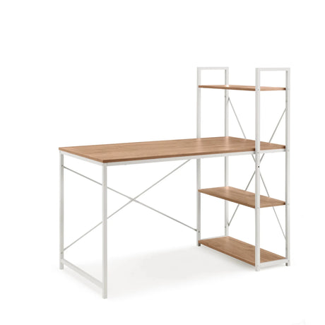 Scrivania Easy Up3 in bianco e rovere con scaffale integrato a tre ripiani di hjh LIVING