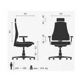 Disegno tecnico della Sedia da ufficio professionale HEAD POINT RS con un carico massimo di 110 kg di Topstar