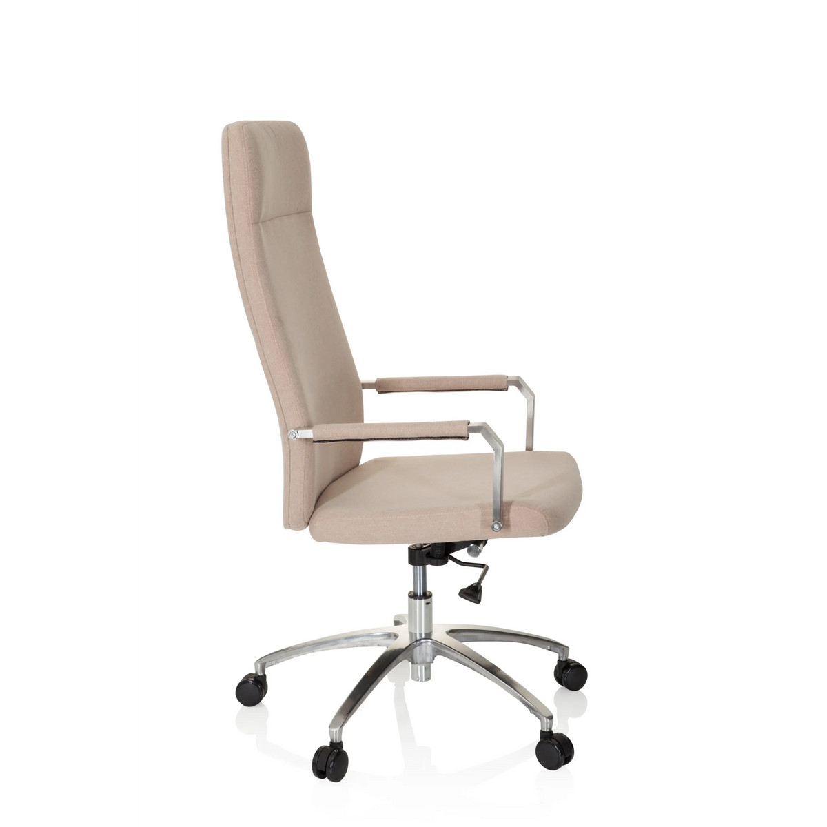 Sedia Home Office SARANTO PLUS I beige con braccioli e base a cinque ruote di hjh OFFICE – vista a 360° (profilo laterale 80°)