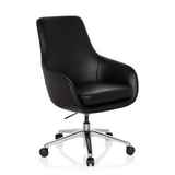 Poltrona professionale BARENO nera con rivestimento in pelle e base a cinque ruote di hjh OFFICE – vista a 360° (vista frontale a tre quarti 40°)