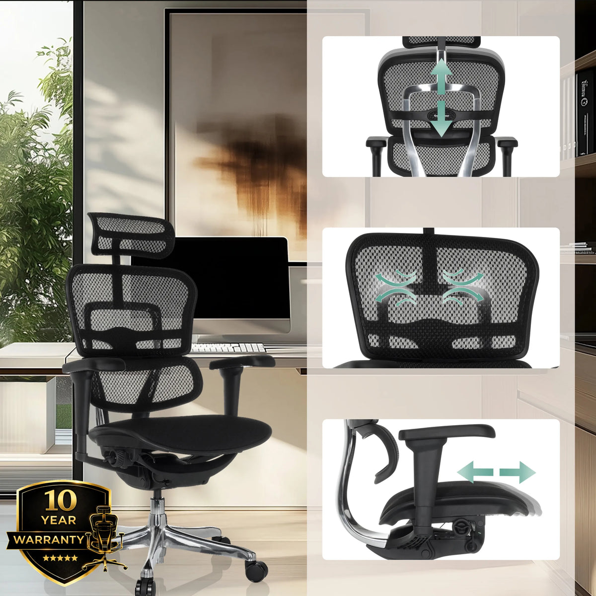 Poltrona di lusso ERGOHUMAN ULTRA F GEN2 con poggiatesta, supporto lombare e braccioli regolabili di hjh OFFICE