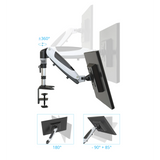 Opzioni di regolazione del supporto per monitor VM-MG2S con rotazione di 360° e angoli di inclinazione di hjh OFFICE