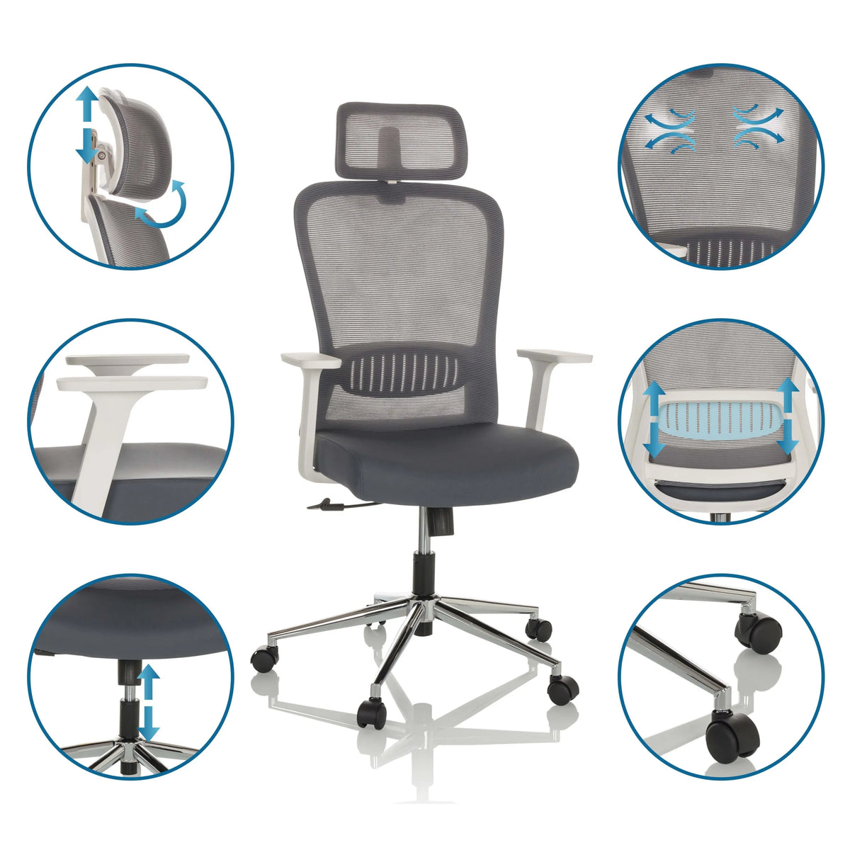 Sedia Home Office BELAIA W in grigio con diverse possibilità di regolazione di hjh OFFICE