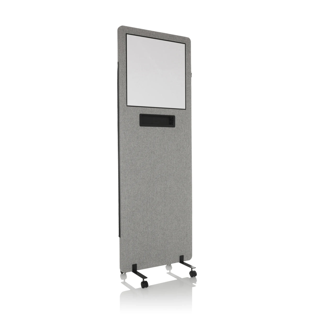 Parete divisoria FLEXMIUT WB grigio chiaro con lavagna integrata e ruote di hjh OFFICE – vista a 360° (vista frontale a tre quarti 30°)