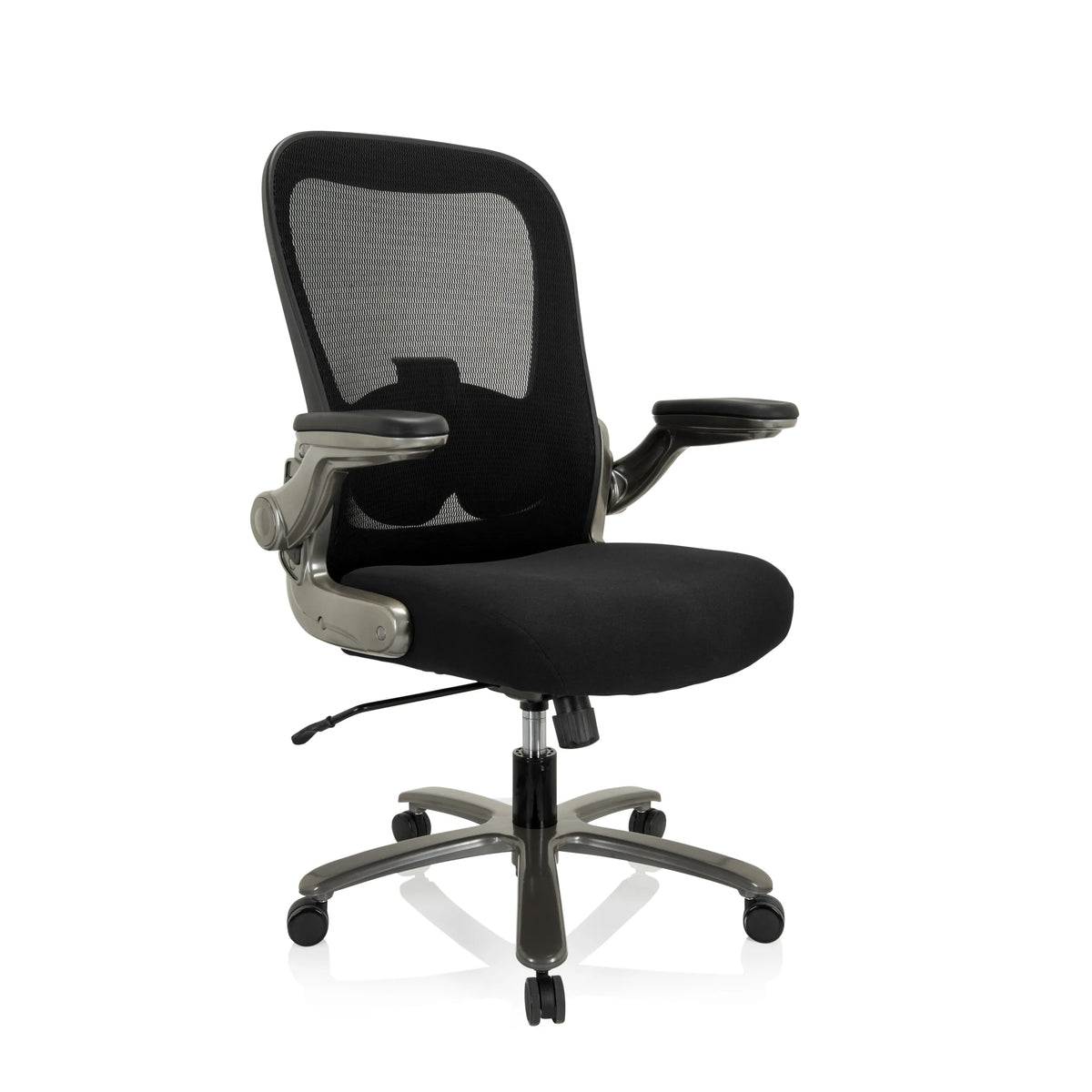 Sedia girevole XXL INSTRUCTOR T I nera con schienale in rete, braccioli e base a cinque ruote di hjh OFFICE – vista a 360° (vista frontale a tre quarti 40°)