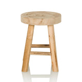 Sgabello RUSTIKO W marrone in legno con seduta rotonda e traverse di hjh LIVING – vista a 360° (vista frontale 0°)