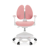 Sedia per bambini rosa KID WING con schienale diviso e base bianca a cinque ruote di hjh OFFICE – vista a 360° (vista frontale 0°)