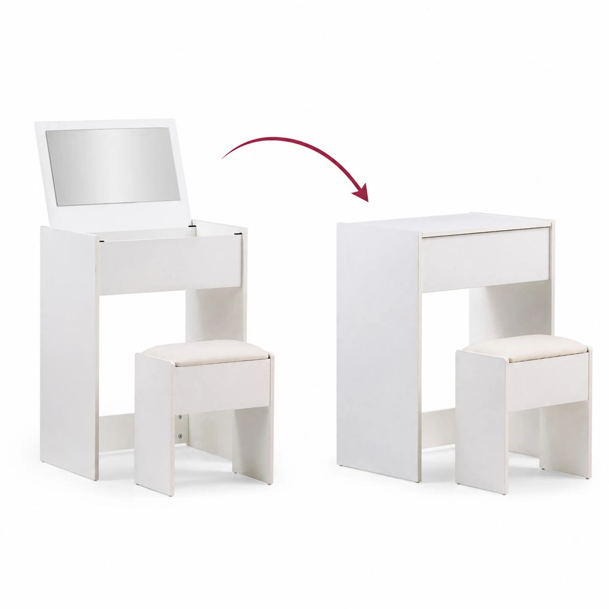 Apertura e chiusura dello Specchio da Trucco pieghevole Glamdesk in bianco con sgabello coordinato di hjh LIVING