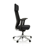 Sedia da ufficio professionale ASGON nera con schienale in rete e base a cinque ruote di hjh OFFICE – vista a 360° (profilo laterale 80°)