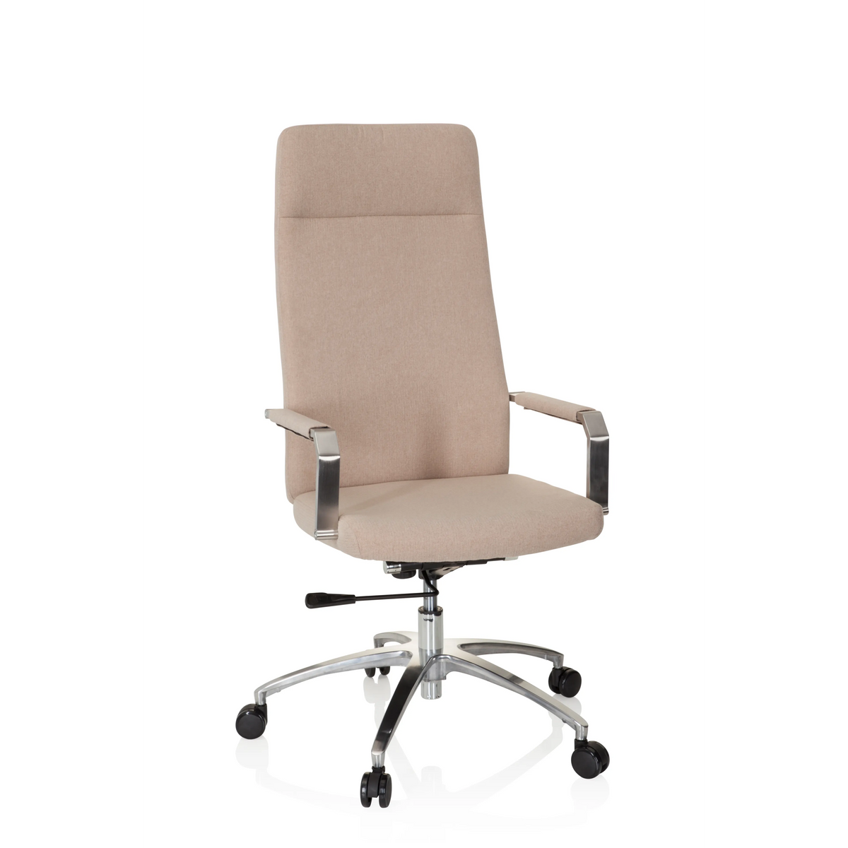 Beiger Homeoffice-Bürostuhl SARANTO PLUS I mit Armlehnen und Fußkreuz mit fünf Rollen von hjh OFFICE – 360-Grad-Ansicht (Frontansicht 20°)