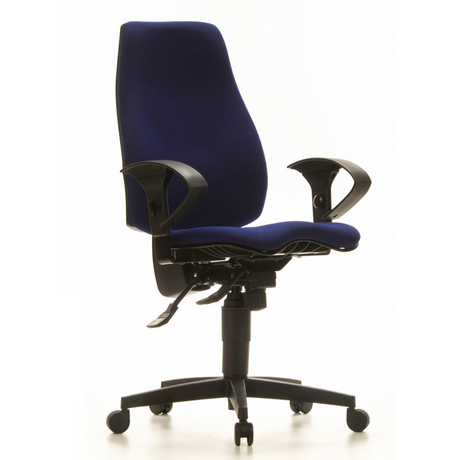 Profi-Bürostuhl SYDNEY PRO mit dunkelblauem Stoffbezug, schwarzen Armlehnen und Rollen von Topstar