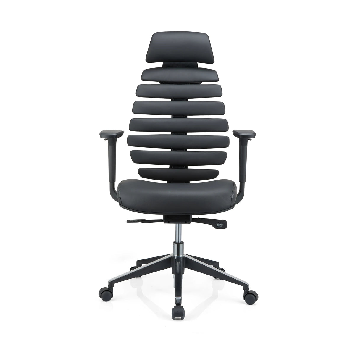 Sedia da ufficio professionale ERGO LINE II PRO nera in pelle con schienale segmentato e base a stella di hjh OFFICE – vista a 360° (vista frontale 0°)