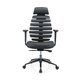 Sedia da ufficio professionale ERGO LINE II PRO nera in pelle con schienale segmentato e base a stella di hjh OFFICE – vista a 360° (vista frontale 0°)