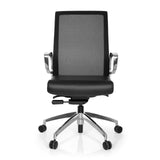 Sedia da ufficio professionale PROVIDER NET nera con schienale in rete e base a cinque ruote di hjh OFFICE – vista a 360° (vista frontale 0°)