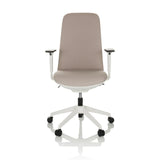 Sedia da ufficio professionale NESTORA beige con braccioli e base bianca a cinque ruote di hjh OFFICE – vista a 360° (vista frontale 0°)