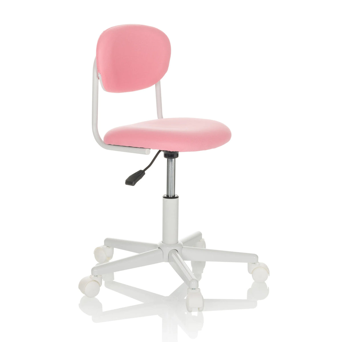 Sedia girevole per bambini KIDDY BASE I rosa con base a stella e cinque rotelle di hjh OFFICE – vista a 360° (vista frontale a tre quarti 45°)