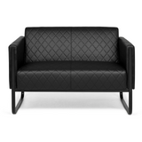 Sofà lounge nero ARUBA BLACK a due posti con trapuntatura e base a slitta di hjh OFFICE – vista a 360° (vista frontale 0°)