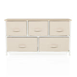 Cassettiera beige FOLDAR con cinque cassetti in tessuto e struttura bianca di hjh LIVING – vista a 360° (vista frontale 0°)