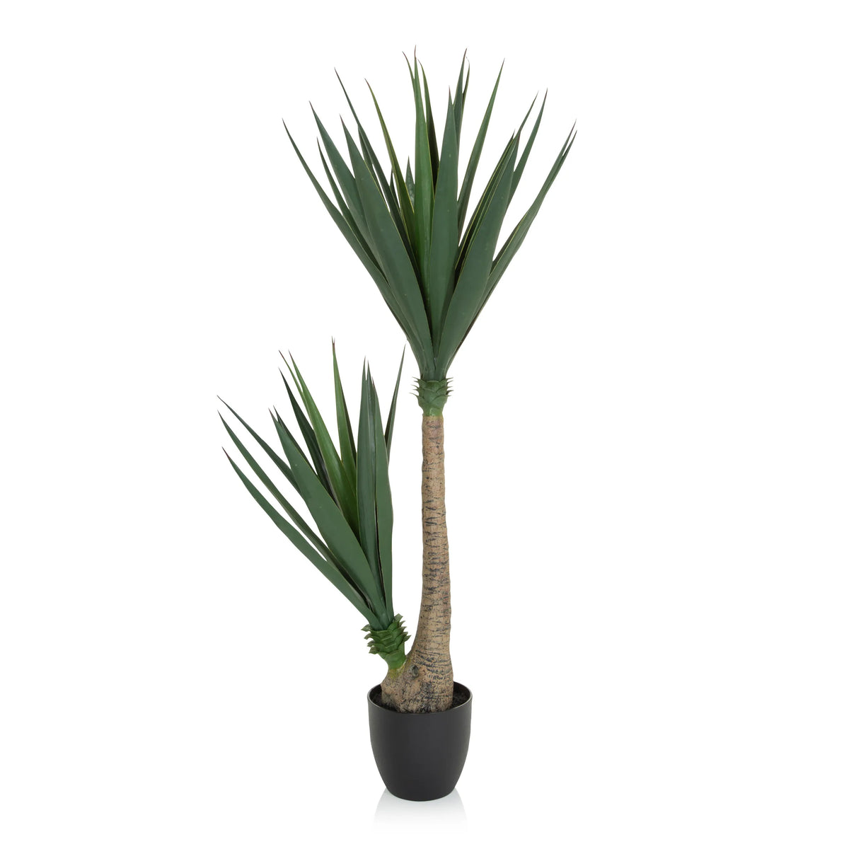 Piante artificiali verdi YUCCA con due fusti in un vaso nero di hjh OFFICE – vista a 360° (vista frontale 0°)