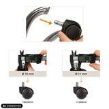 Confronto delle dimensioni delle rotelle per sedia 5x ROLO No-Noise 11mm/50mm da 10 mm e 11 mm di hjh OFFICE (immagine generata dall’IA)