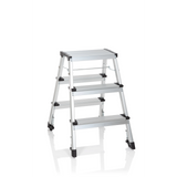 Silberne Klappleiter SOLID IV aus Aluminium mit drei Stufen von hjh OFFICE – 360-Grad-Ansicht (Frontansicht 20°)