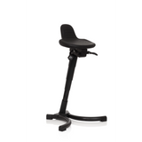 Schwarze Stehhilfe TOP WORK 34 mit Sitzfläche, Rückenlehne und vierfußigem Standfuß von hjh OFFICE – 360-Grad-Ansicht (schräge Frontansicht 40°)