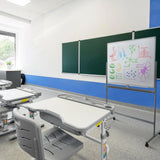 Lavagna bianca MULTIBOARD I in bianco e argento su un supporto con ruote di hjh OFFICE