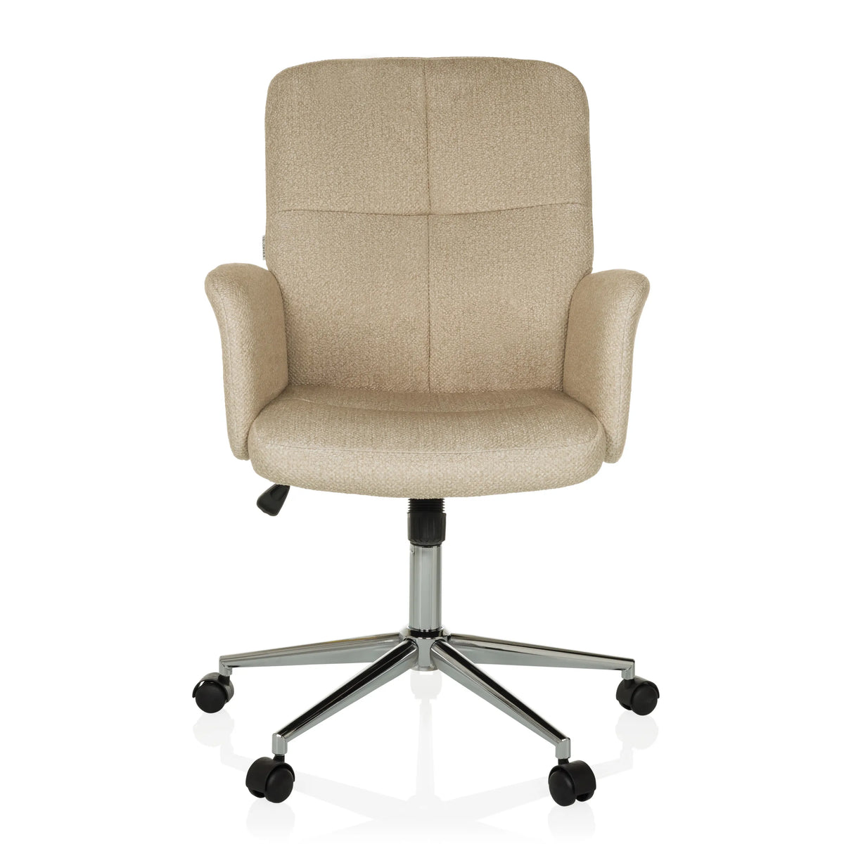 Beiger Homeoffice-Bürostuhl SOLAO 400 mit gepolsterten Armlehnen und Fußkreuz mit fünf Rollen von hjh OFFICE – 360-Grad-Ansicht (Frontansicht 0°)