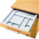 Cassetto aperto con divisore grigio della cassettiera con rotelle SIGNA AC20 in rovere rustico di hjh OFFICE PRO
