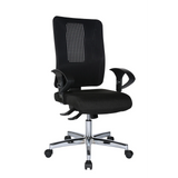 Sedia da ufficio professionale HJH SITNESS WORK nera con schienale in rete, braccioli e base a cinque ruote di Topstar – vista a 360° (vista frontale a tre quarti 60°)