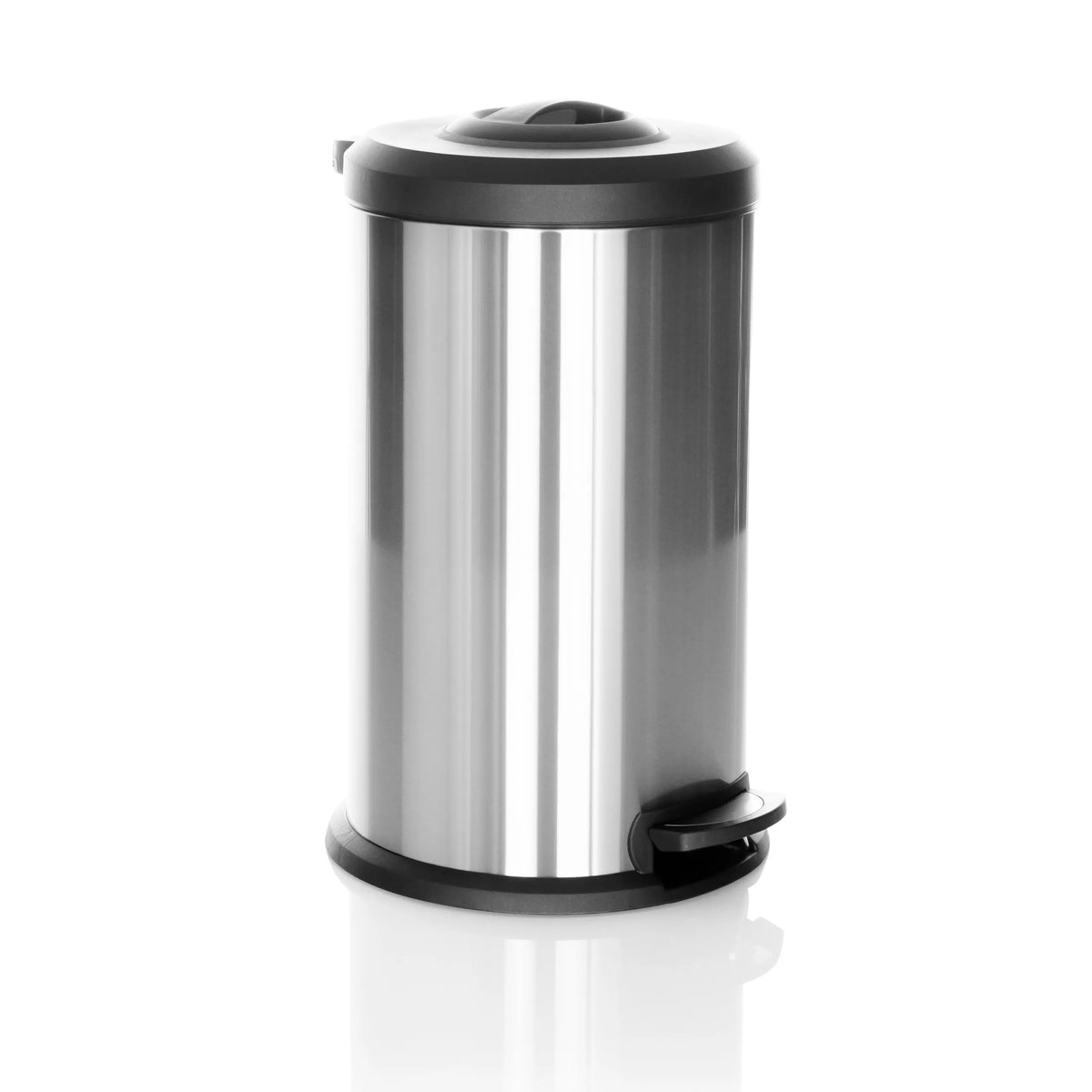 Cestini CLEAN X argento con coperchio nero e pedale di hjh OFFICE – vista a 360° (vista frontale a tre quarti 45°)