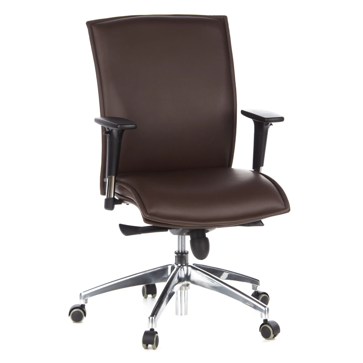 Poltrona di lusso MURANO 10 marrone scuro con braccioli e base a cinque ruote di hjh OFFICE – vista a 360° (vista frontale 20°)