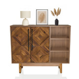 Cassettiera SANTJAGO WOOD L in aspetto legno scuro con due ante, maniglie nere e ripiano aperto di hjh LIVING