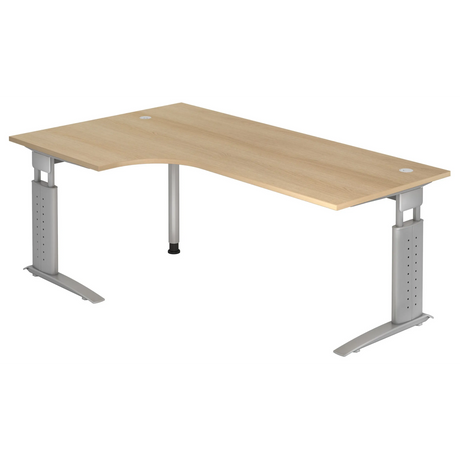 Höhenverstellbarer L-Schreibtisch UNDA 82 S in Eiche-Optik mit silbernem Gestell von hjh OFFICE PRO