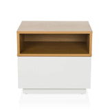 Tavolino MELMO bianco con un ripiano effetto rovere di hjh LIVING – vista a 360° (vista frontale 0°)