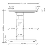 Disegno dimensionale della scrivania regolabile in altezza MEGA 612 G con una larghezza di 67,2 cm di hjh OFFICE PRO