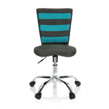 Sedia girevole per bambini KIDDY COMFORT I grigia con strisce turchesi nello schienale in rete e base a cinque ruote di hjh OFFICE – vista a 360° (vista frontale 0°)