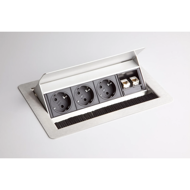 ELDATA0 | Steckdosenleiste (ohne Fräsung) | 3 x Steckdose | 2 x RJ45 - Zubehör - buerostuhl24