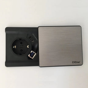 Accessori ELDO801 come ciabatta con copertura in acciaio inox, connessione USB e RJ45 di hjh OFFICE PRO