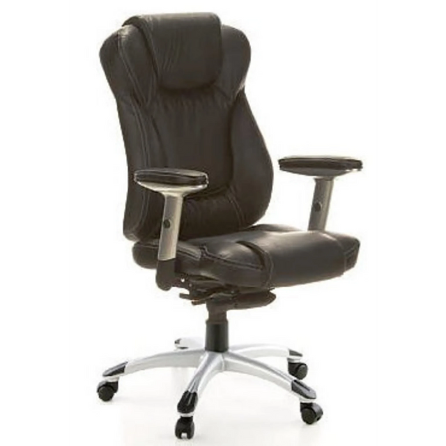 Poltrona professionale EMBASSY 200 L nera con rivestimento in pelle, braccioli e base argentata di hjh OFFICE