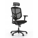 Sedia da ufficio nera Enjoy Eco FB con schienale in rete, poggiatesta e braccioli regolabili di hjh OFFICE