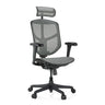 Sedia da ufficio professionale Enjoy Eco MB in grigio con rivestimento in rete, poggiatesta e braccioli neri di hjh OFFICE