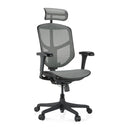Sedia da ufficio professionale Enjoy Eco MB in grigio con rivestimento in rete, poggiatesta e braccioli neri di hjh OFFICE