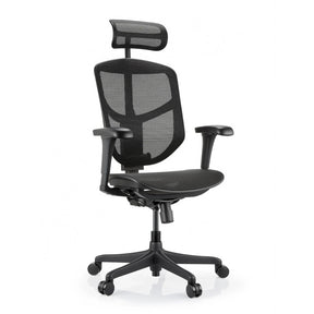 Sedia da ufficio Enjoy Eco MB nera con rivestimento in rete, poggiatesta e braccioli regolabili di hjh OFFICE