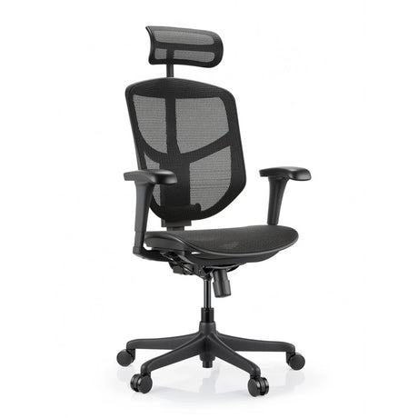 Sedia da ufficio Enjoy Eco MB nera con rivestimento in rete, poggiatesta e braccioli regolabili di hjh OFFICE