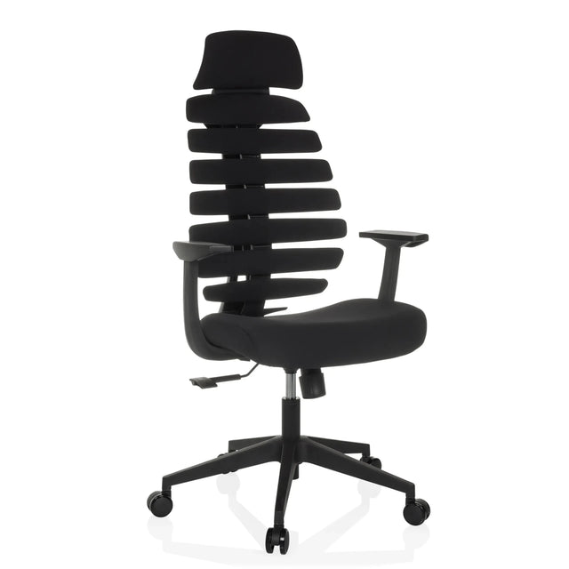 Schwarzer Profi-Bürostuhl ERGO LINE ECO mit Stoffbezug, segmentierter Rückenlehne und Armlehnen von hjh OFFICE