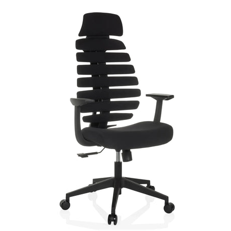 Sedia da ufficio professionale ERGO LINE ECO nera con rivestimento in tessuto, schienale segmentato e braccioli di hjh OFFICE