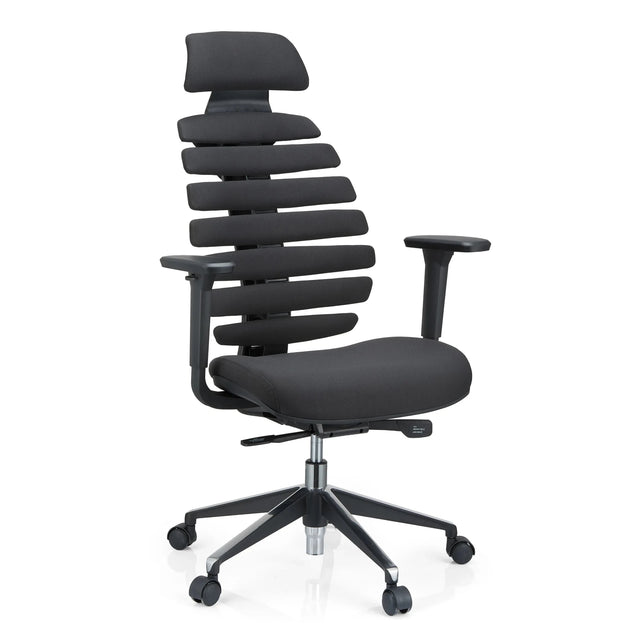 Sedia da ufficio professionale ERGO LINE II PRO nera con rivestimento in tessuto e schienale segmentato di hjh OFFICE